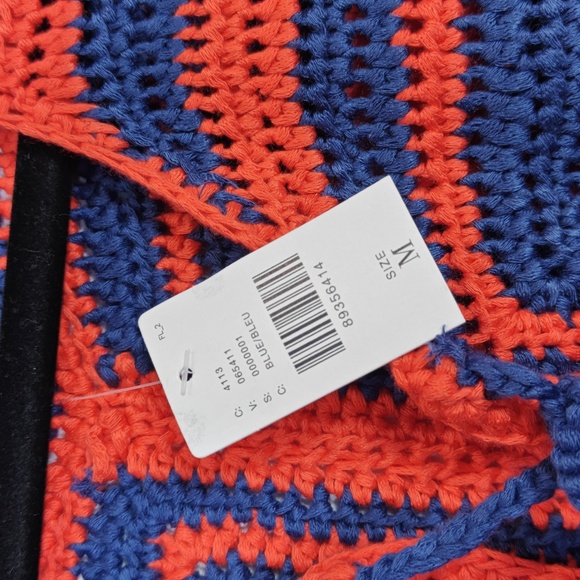 FRNCH NWT Cybille Sleeveless Crochet Jacket Vibrant Orange and Blue Knit Medium - Picture 3 of 16